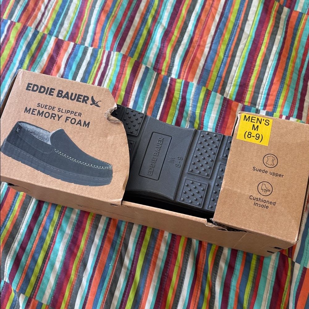 Eddie Bauer Men's Suede SlipperDark Gray size men’s medium 8–9 memory foam nwt - Picture 6 of 7